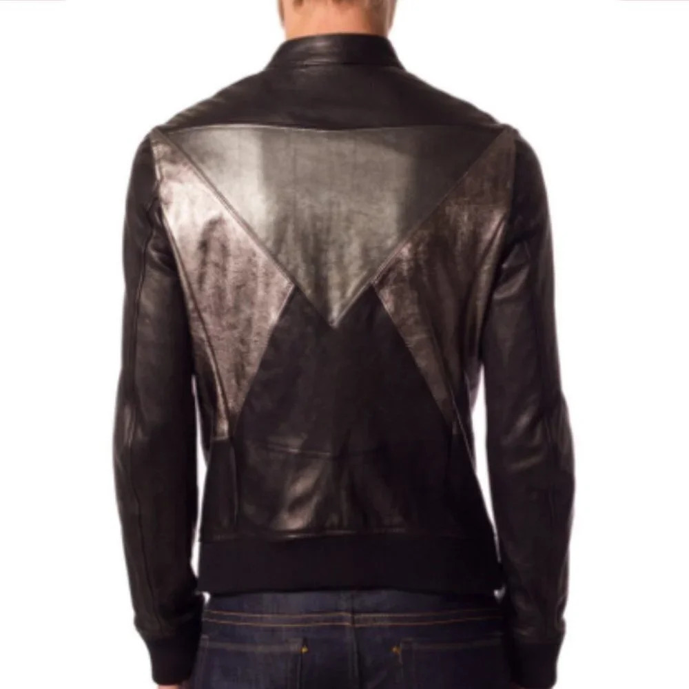 Diesel  Black Gold Men's Litriang 100% Lamb Leather Jacket Metallic Sz 46/Medium - Picture 2 of 8